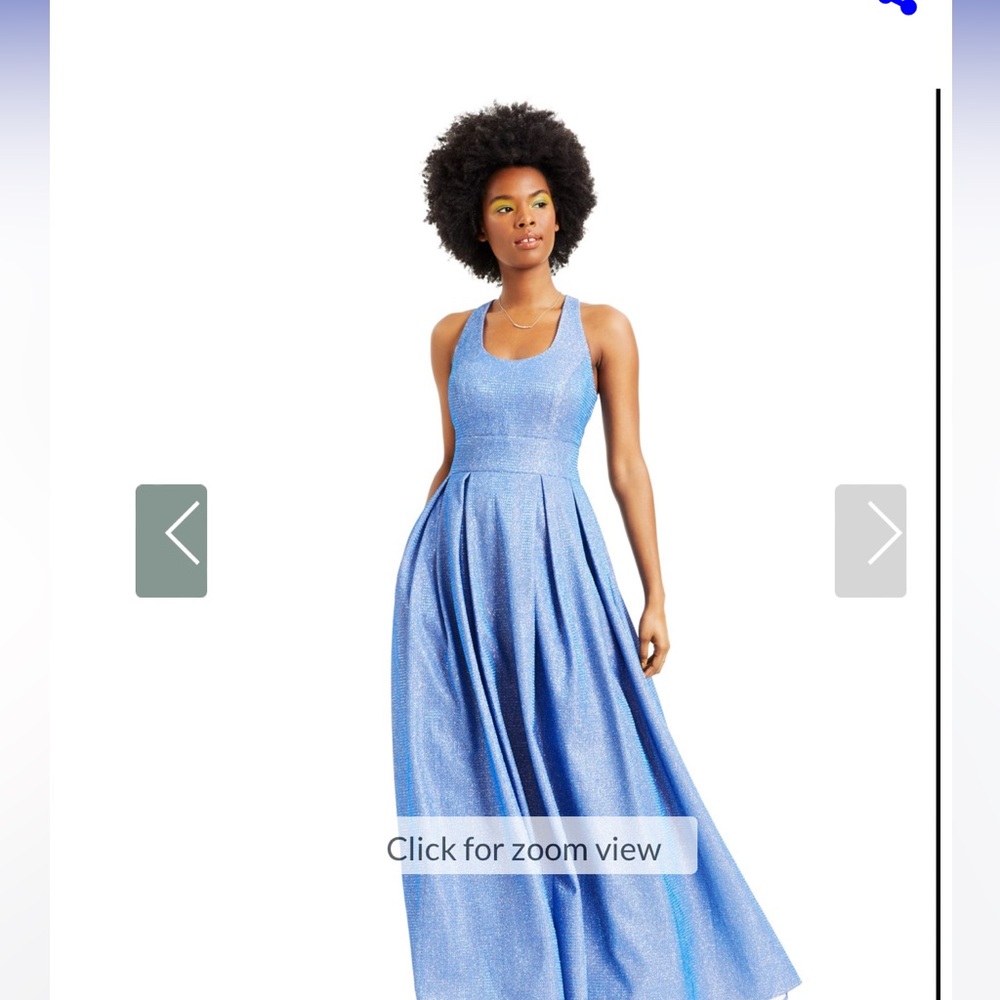 MORGAN & CO Blue Glitter Pleated Maxi Prom Fit + Flare Dress Juniors 15